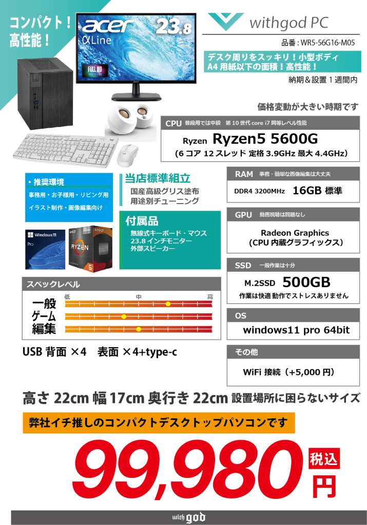 ryzen5600G搭載のミニパソコン